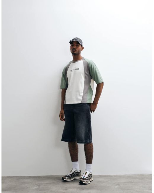 ASOS White Boxy Oversized Cut And Sew T-Shirt With Chest Graphic for men