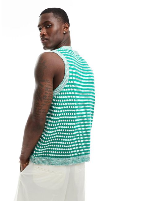 ASOS Blue Knitted Tank With Contrast Texture Stitch for men