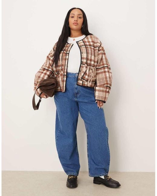 ASOS Brown Asos Design Curve Quilted Jacket With Bow Pocket Detail