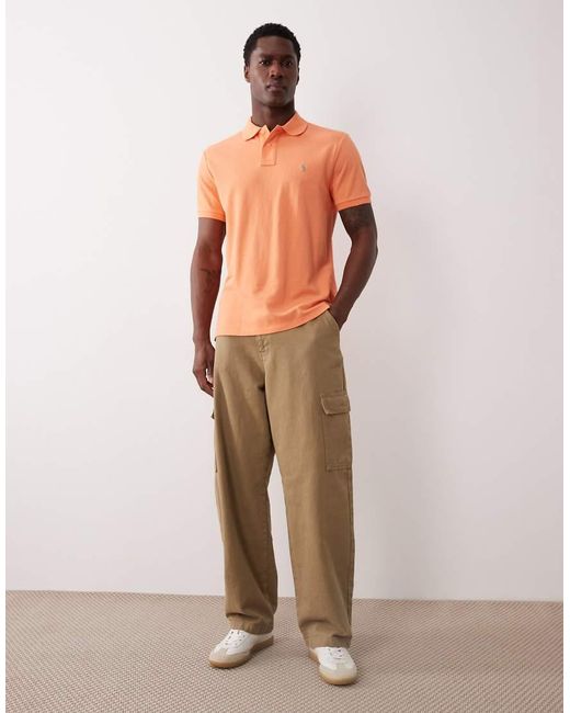 Polo Ralph Lauren Orange Icon Logo Custom Slim Fit Pique Polo for men