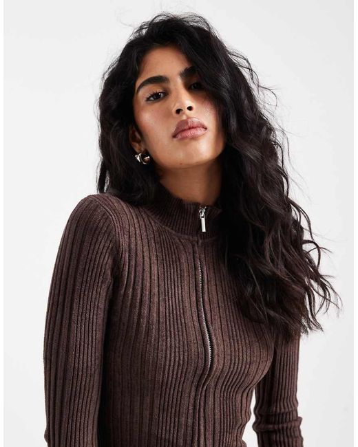 Cotton On Brown Verigated Rib Zip Through