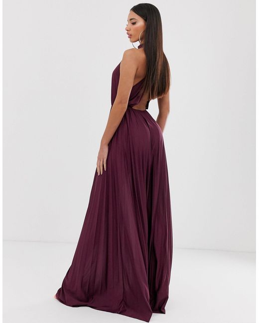 asos design tall halter pleated waisted maxi dress