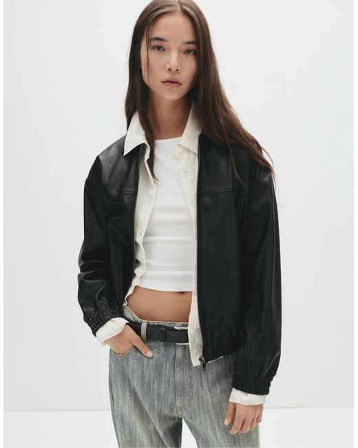 Pull&Bear Black – e bomberjacke aus kunstleder