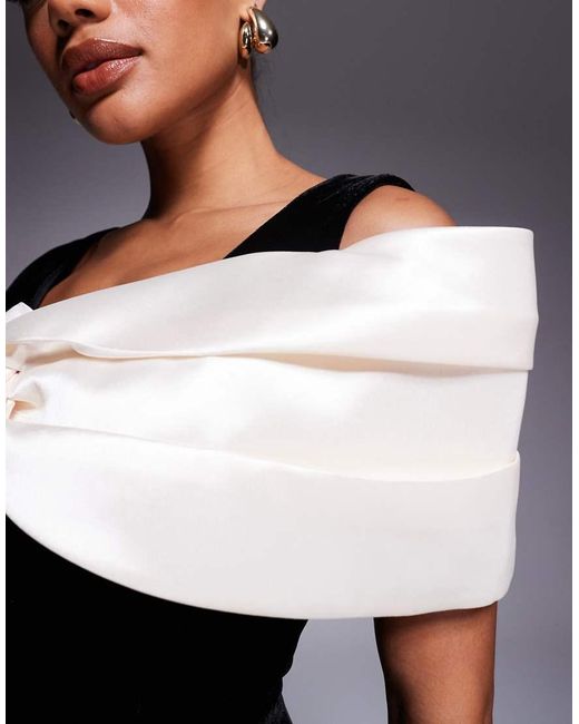 ASOS Black Velvet Mini Dress With Structured Satin Drape