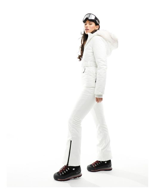 ASOS 4505 Ski Belted Jacket With Faux Fur Hood in White