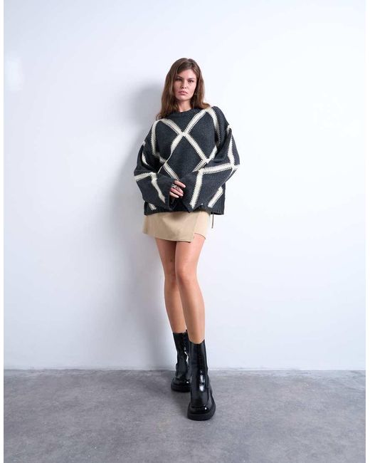 TOPSHOP Multicolor Knitted Argyle Jumper