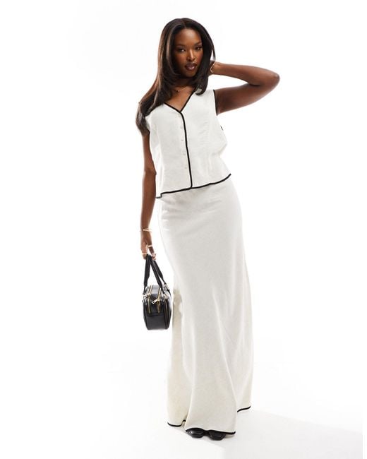 ASOS White Bias Cut Linen Look Maxi Skirt