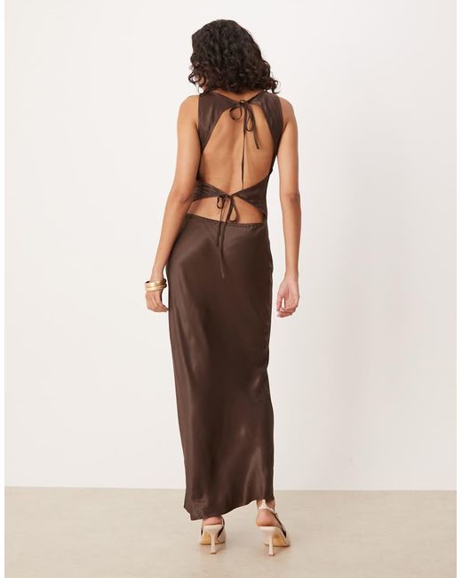 ASOS Natural Satin Tie Back Slash Neck Dress