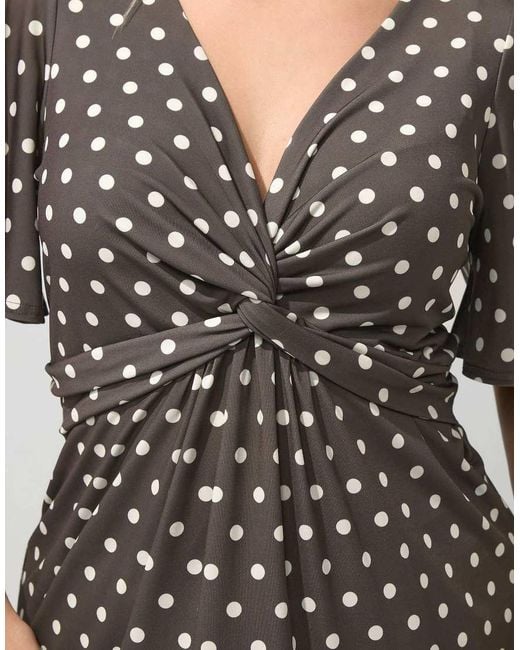 Yours Clothing Gray Polka Dot Knot Front Top