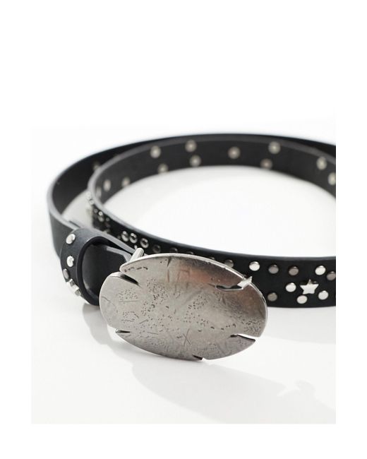 ASOS Black Faux Leather Belt With Stars for men