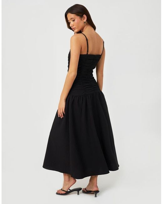 Brave Soul Black Strappy A-Line Maxi Dress With Gathered Bodice
