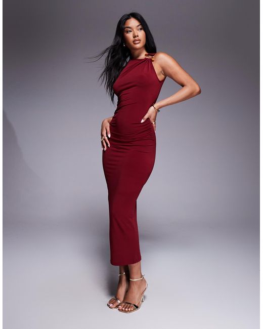 Robe mi-longue asymétrique près du corps avec détail métallique - bordeaux Mango en coloris Red