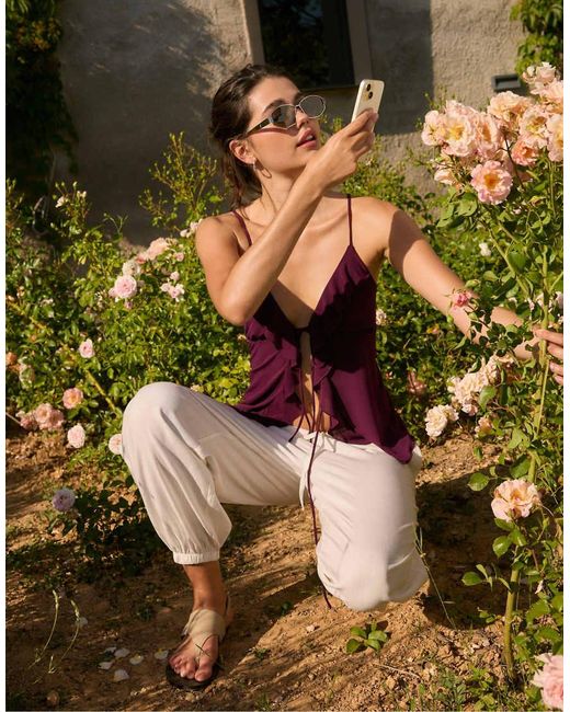 Stradivarius White Linen-effect Sarouel Trousers