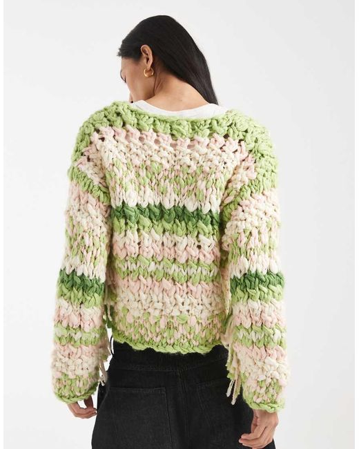 Kiwi & Co Natural Pixie Contains Wool Hand Knitted Chunky Knit Fringe Sleeve Cropped Jumper