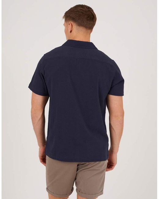Brave Soul Blue Revere Collar Patch Pocket Short Sleeve Shirt for men