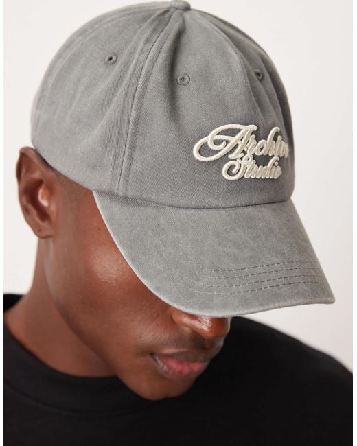 ASOS Gray Washed Cap With Embroidery for men