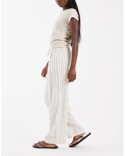 River Island Natural Linen Look Stripe Wide Leg Trousers