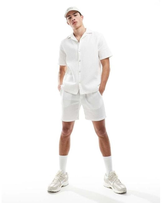 Only & Sons White Relaxed Fit Waffle Shirt Co-ord for men