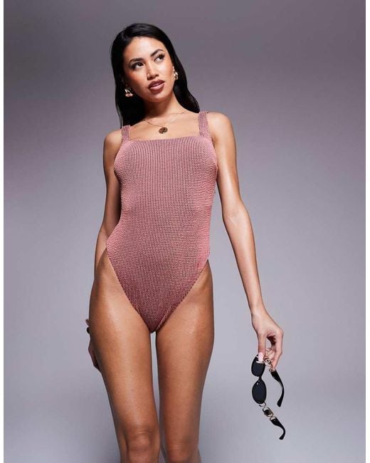 ASOS Purple Willow Waffle Texture Square Neck Swimsuit