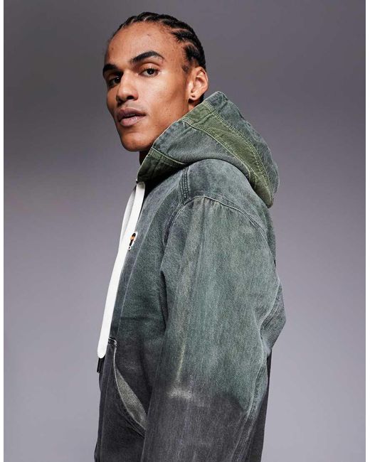 Aape By A Bathing Ape Gray Aape By A Bathing Ape Zip Thorugh Hooded Worker Jacket for men