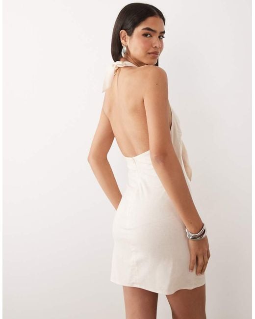 Kaiia Natural Exclusive Linen Blend Tie Front Cut-out Detail Mini Dress