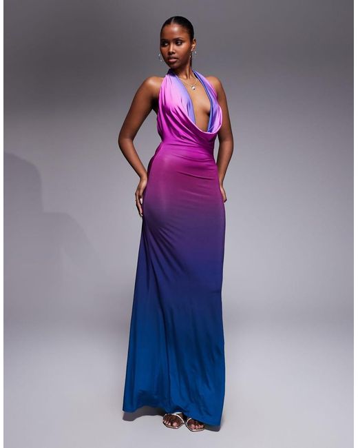 AFRM Purple Imade Slinky Cowl Neck Halter Maxi Dress