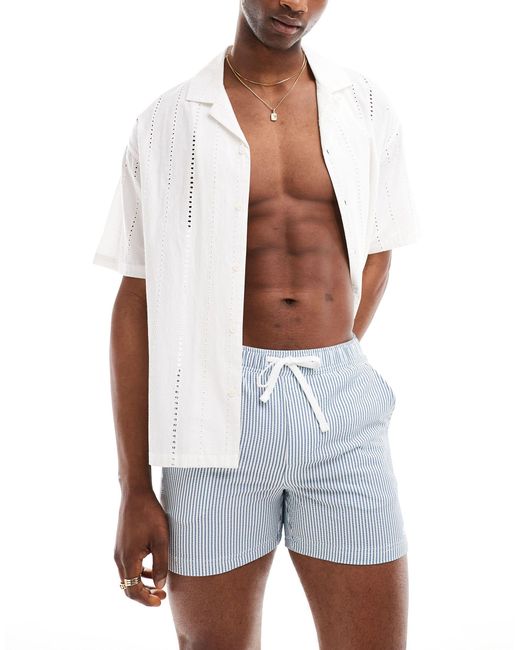 Pull&Bear White Seersucker Stripe Swimshort for men