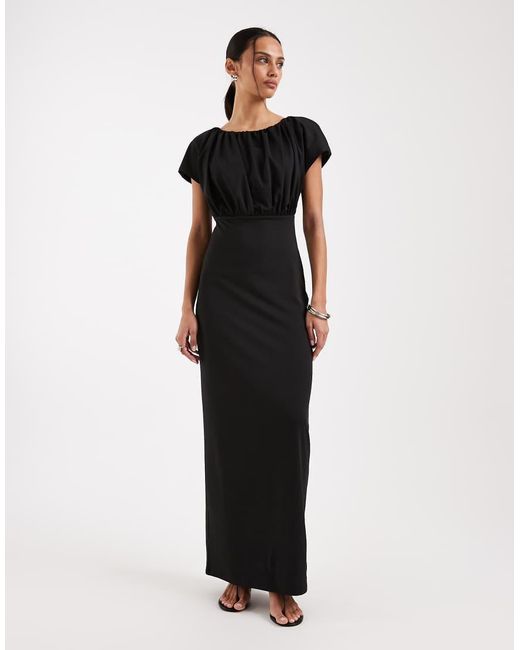 4th & Reckless Black Bodycon Maxi Dress With Soft Jersey Draped Top And Tie Open Back Detailing
