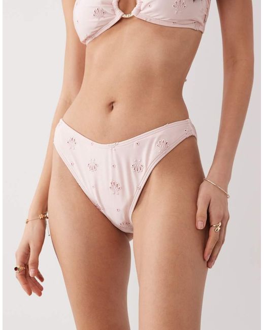 New Look Pink Broderie Ring Detail Bikini Bottoms