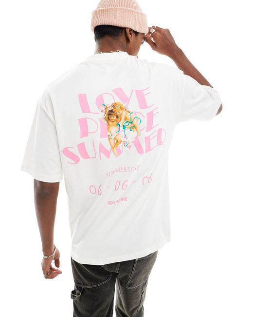 Love summer - t-shirt bianca ampia di Sixth June in White da Uomo