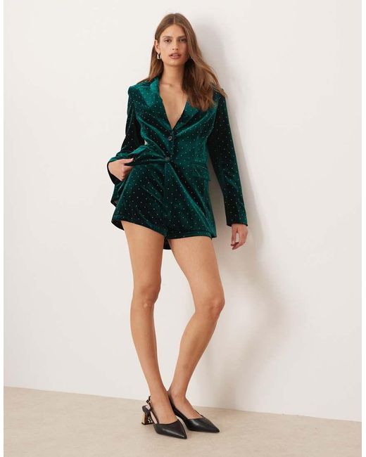 Never Fully Dressed Green Embellished Velvet Hotpant Co-ord