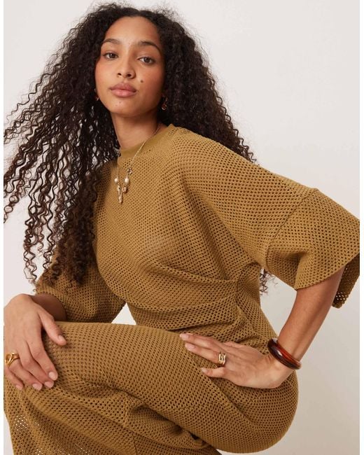 ASOS Natural – midi-t-shirt-kleid aus häkelstrick