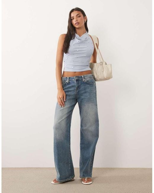 Motel Blue Manya Backless Halter Neck Top With Sequin Detail