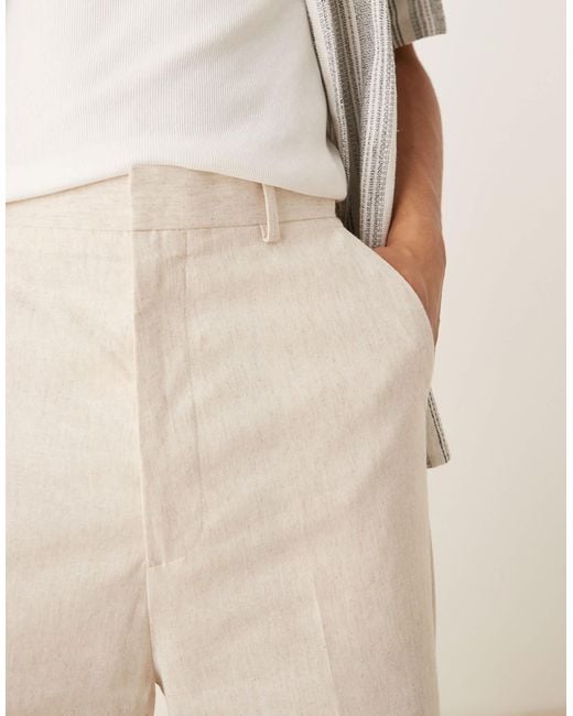 ASOS Natural Smart Linen Blend High Waist Straight Leg Trousers for men