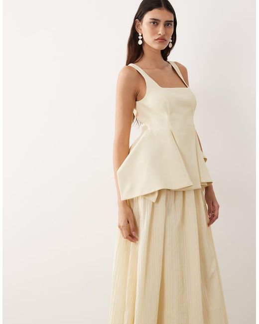 ARRANGE Natural Square Neck Maxi Dress With Linear Jacquard Skirt