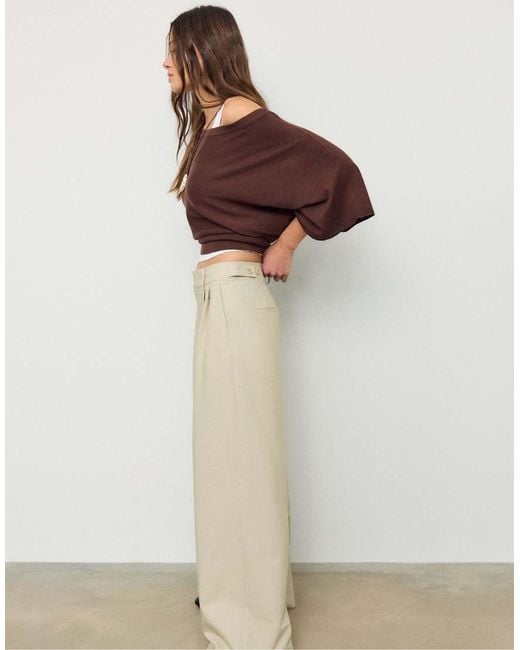 Stradivarius Natural Adjustable Super Wide-leg Trousers