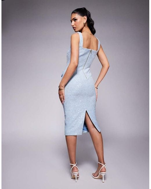 Lavish Alice Blue Boucle Shell Midi Dress