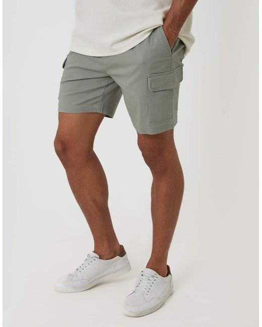 Threadbare Green Shorter Length Stretch Cargo Shorts for men
