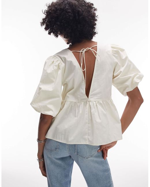 Top en popeline à manches bouffantes TOPSHOP en coloris White