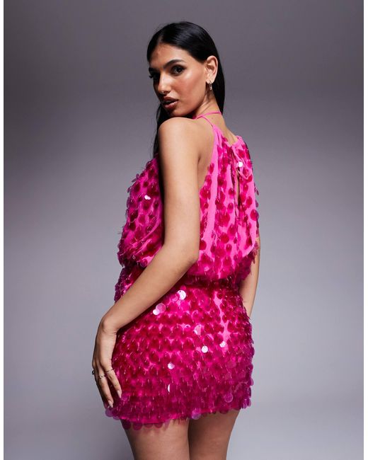 ASOS Pink Clear Sequin Fringe Halter Mini Dress