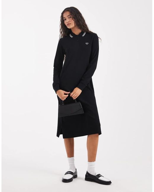 Fred Perry Black Long Sleeve Twin Tipped Polo Dress