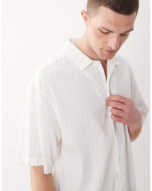 ASOS White Boxy Oversized Revere Textured Shirt for men