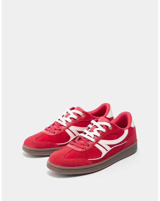Pull&Bear Red Retro Lace-up Trainers