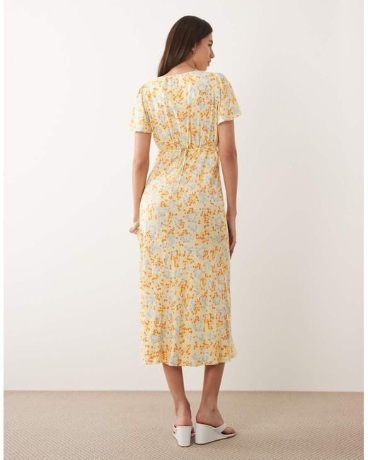 Nobody's Child Natural Cheryl Cowl Neck Flutter Sleeve Split Detail Midi Dress