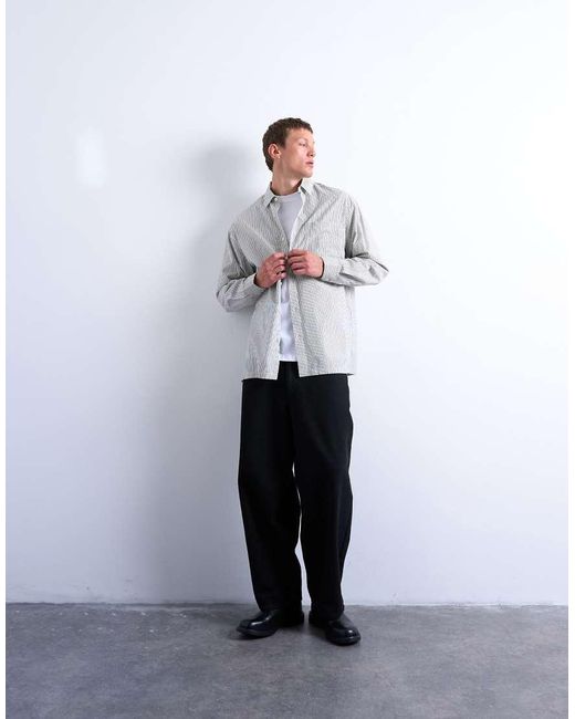Topman White Oversized Fit Stripe Shirt for men