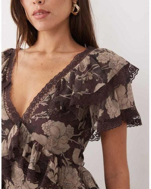 ASOS Natural Full Hem Ruffle Dress With Trim Detail And Open Back