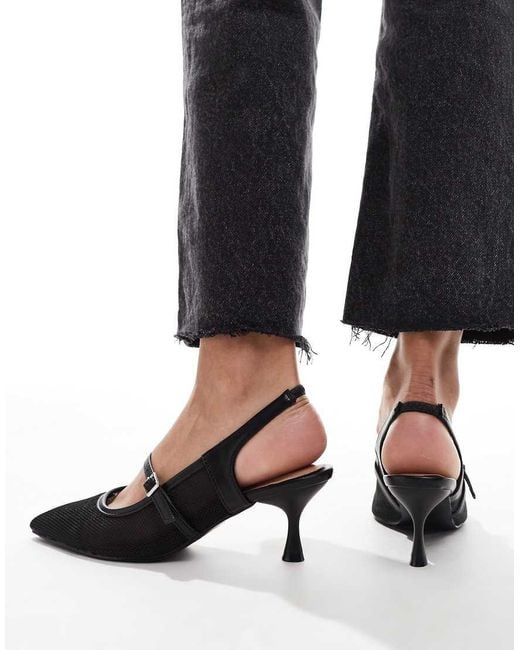 New Look Mesh Kitten Heel Slingback in Black Lyst UK