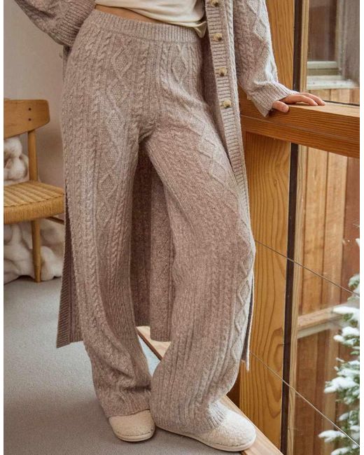 4th & Reckless Brown Contains Wool Cable Knit Relaxed Wide Leg Trouser Co-Ord