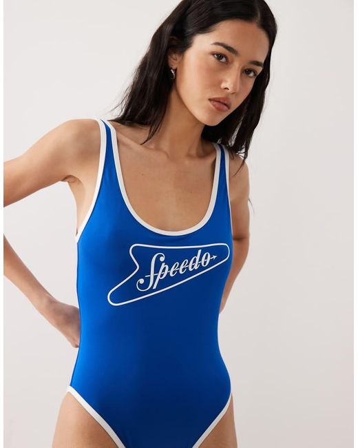 Speedo Blue Solid Scoop Bound Swimsuit