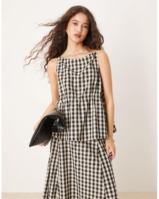 Vrg Grl White Indi Gingham Check Smock Blouse Co-ord